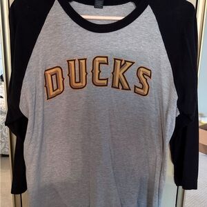 Gray and Black Raglan Shirt with Ducks and Angels Logo